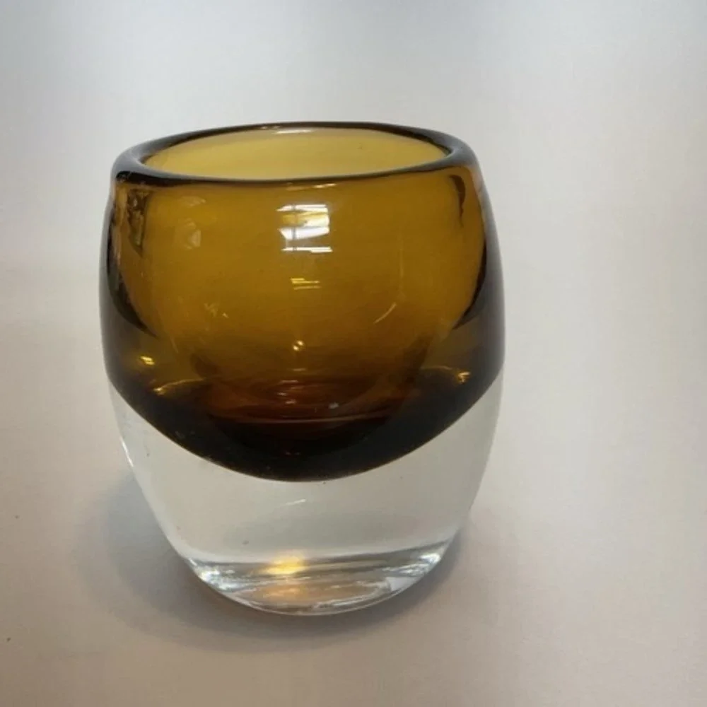 Crate & Barrel Diva Topaz Amber Votive Candle Holder w Heavy‎ Bottom 3